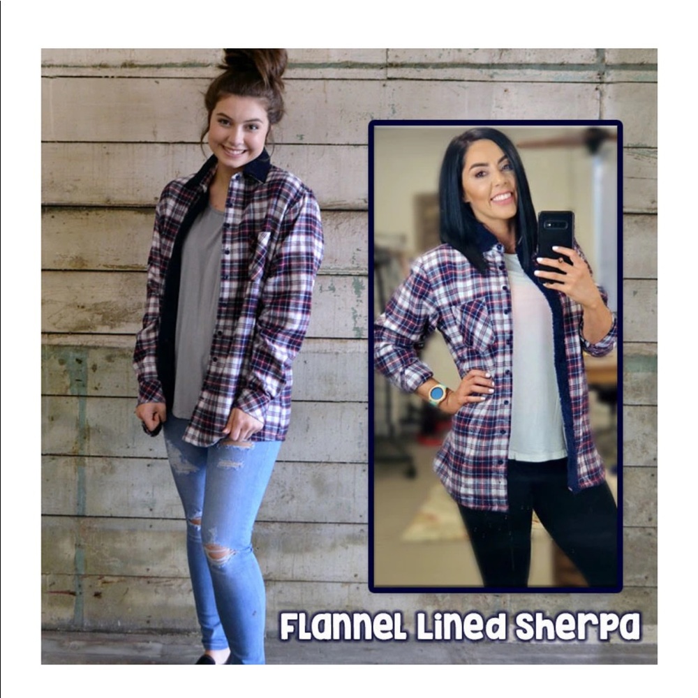 Sherpa Lined Flannel Long Sleeve Top